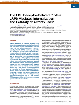 The LDL Receptor-Related Protein LRP6 Mediates Internalization and Lethality of Anthrax Toxin