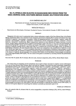 Mn-Fe SPINELS and SILICATES Ln MANGANESE-RICH ROCKS FROM