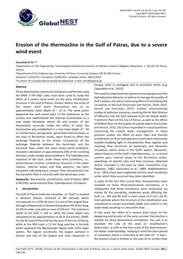 Erosion of the Thermocline in the Gulf of Patras, Due to a Severe Wind Event