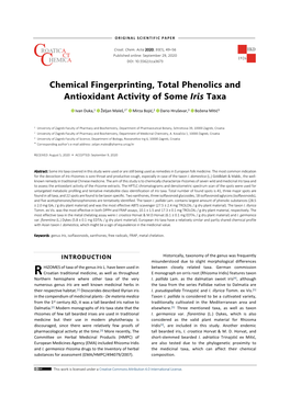 Chemical Fingerprinting, Total Phenolics and Antioxidant Activity of Some Iris Taxa