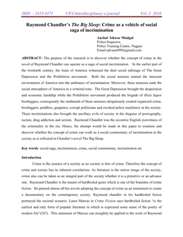 Raymond Chandler's the Big Sleep and Walter Mosley's Devil in a Blue Dress.” Journal of the Faculty of Economics, KGU, Vol.21, No.1, September 2011 105