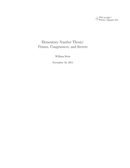 Elementary Number Theory: Primes, Congruences, and Secrets