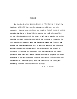 The Thesis of Arthur Lincoln Tolson on "The History of Langston, Oklahoma