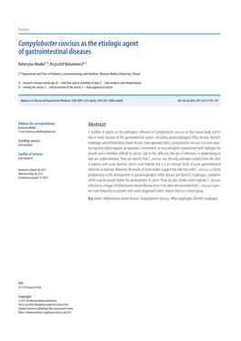 Campylobacter Concisusas the Etiologic Agent of Gastrointestinal