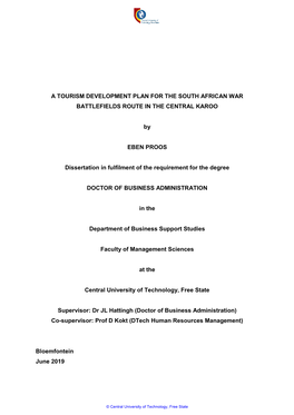 A Tourism Development Plan for the South African War Battlefields Route in the Central Karoo