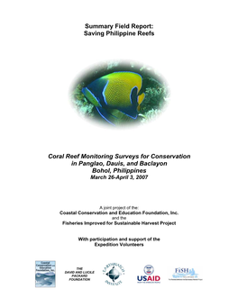 Summary Field Report: Saving Philippine Reefs Coral Reef