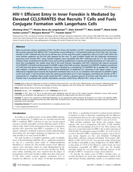 HIV-1 Efficient Entry in Inner Foreskin Is Mediated by Elevated CCL5/RANTES That Recruits T Cells and Fuels Conjugate Formation with Langerhans Cells