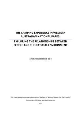 The Camping Experience in Western Australian National Parks: Exploring the Relationships Between People and the Natural Environment