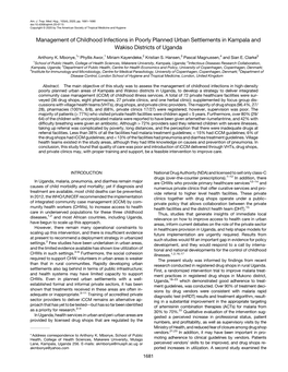 Management of Childhood Infections in Poorly Planned Urban Settlements in Kampala and Wakiso Districts of Uganda