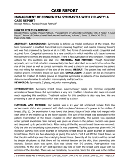 Management of Congenital Symmastia with Z Plasty : a Case Report