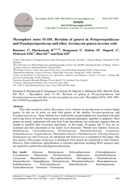 Mycosphere Notes 51-101. Revision of Genera in Perisporiopsidaceae and Pseudoperisporiaceae and Other Ascomycota Genera Incertae Sedis