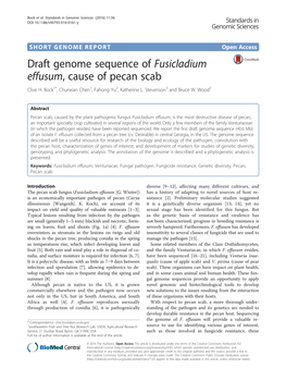 Draft Genome Sequence of Fusicladium Effusum, Cause of Pecan Scab Clive H