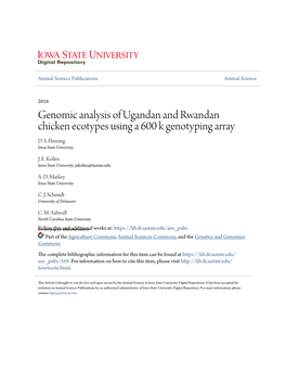 Genomic Analysis of Ugandan and Rwandan Chicken Ecotypes Using a 600 K Genotyping Array D