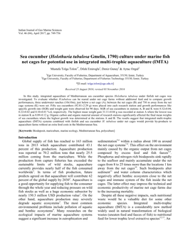 Sea Cucumber (Holothuria Tubulosa Gmelin, 1790) Culture Under Marine Fish Net Cages for Potential Use in Integrated Multi-Trophic Aquaculture (IMTA)