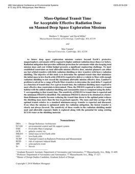 Mass-Optimal Transit Time for Acceptable Effective Radiation Dose on Manned Deep Space Exploration Missions