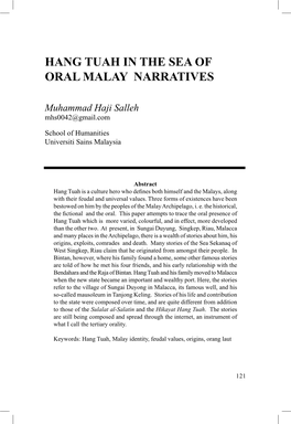 Hang Tuah in the Sea of Oral Malay Narratives