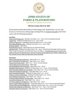 Jprd Status of Parks & Playgrounds