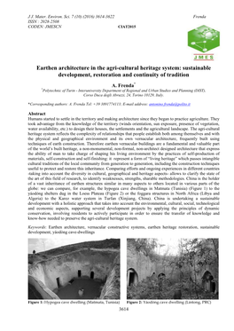 Earthen Architecture in the Agri-Cultural Heritage System: Sustainable Development, Restoration and Continuity of Tradition