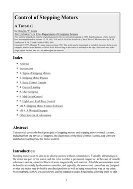 Control of Stepping Motors a Tutorial by Douglas W