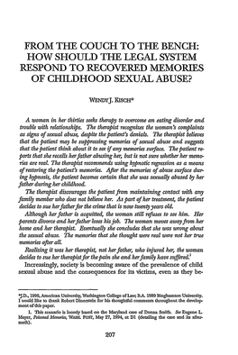 How Should the Legal System Respond to Recovered Memories of Childhood Sexual Abuse?