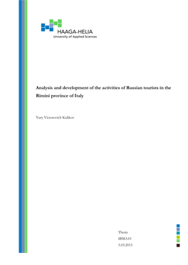 Analysis and Development of the Activities of Russian Tourists in the Rimini Province of Italy