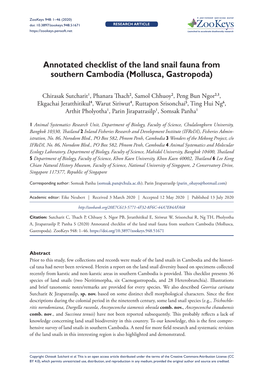 Annotated Checklist of the Land Snail Fauna from Southern Cambodia (Mollusca, Gastropoda)