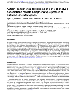 Autism Genepheno: Text Mining of Gene-Phenotype Associations Reveals New Phenotypic Proﬁles of Autism-Associated Genes