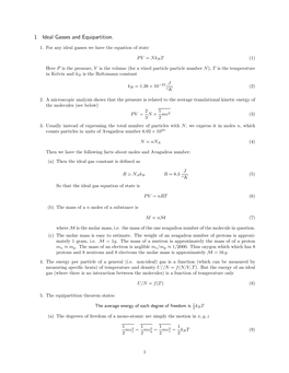 1 Ideal Gasses and Equipartition