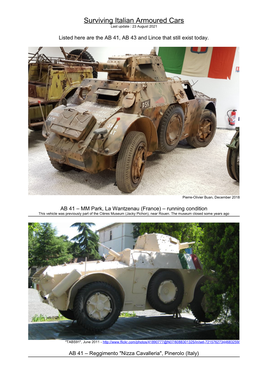Surviving Italian Armoured Cars Last Update : 23 August 2021
