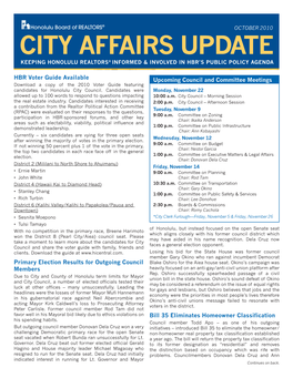 City Affairs Update Keeping Honolulu Realtors® Informed & Involved in Hbr’S Public Policy Agenda