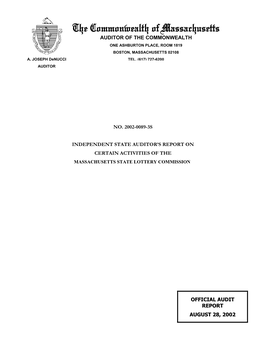 2002-0089-3S Massachusetts State Lottery Commission