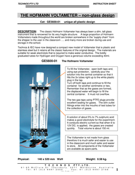 THE HOFMANN VOLTAMETER – Non-Glass Design