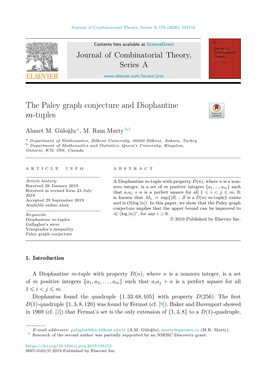 The Paley Graph Conjecture and Diophantine M-Tuples