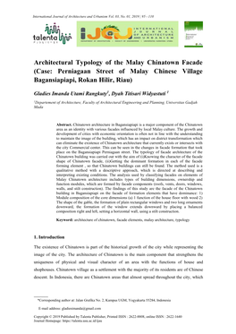 Architectural Typology of the Malay Chinatown Facade (Case: Perniagaan Street of Malay Chinese Village Bagansiapiapi, Rokan Hilir, Riau)