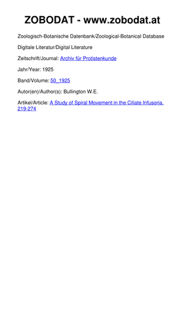A Study of Spiral Movement in the Ciliate Infusoria. 219-274 Nachdruck Verboten, Übersetzungsrecht Vorbehalten