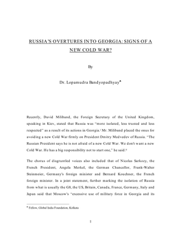 Russia's Overtures Into Georgia: Signs of a New