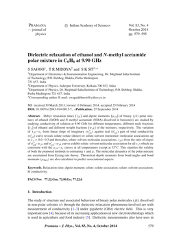 Dielectric Relaxation of Ethanol and N-Methyl Acetamide Polar Mixture in C6H6 at 9.90 Ghz