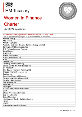 Women in Finance Charter List of 272 Signatories