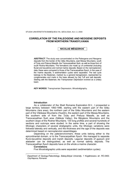 Correlation of the Paleogene and Neogene Deposits from Northern Transilvania