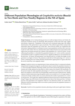 Different Population Phenologies of Grapholita Molesta (Busck) in Two Hosts and Two Nearby Regions in the NE of Spain