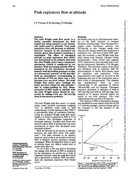 Peak Expiratory Flow at Altitude Thorax: First Published As 10.1136/Thx.45.8.620 on 1 August 1990