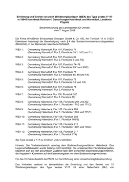 (WEA) Des Typs Vestas V 117 in 16945 Halenbeck-Rohlsdorf, Gemarkungen Halenbeck Und Warnsdorf, Landkreis Prignitz