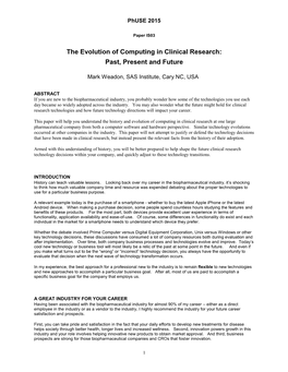 The Evolution of Computing in Clinical Research: Past, Present and Future