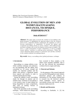 Global Evolution of Men and Women Racewalking Distances, Technique, Performance