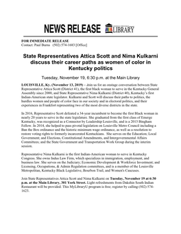 State Representatives Attica Scott and Nima Kulkarni Discuss Their Career Paths As Women of Color in Kentucky Politics