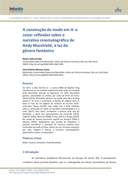 A Construção Do Medo Em It: a Coisa: Reflexões Sobre a Narrativa Cinematográfica De Andy Muschietti, À Luz Do Gênero Fantástico