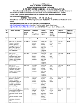 Tender Notice No.20 / 2015-2016 / Internal Nit No