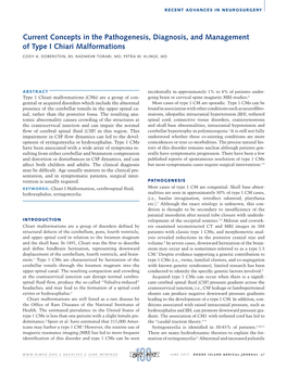 Current Concepts in the Pathogenesis, Diagnosis, and Management of Type I Chiari Malformations