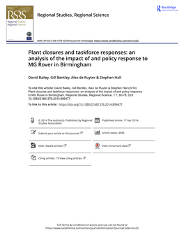 Plant Closures and Taskforce Responses: an Analysis of the Impact of and Policy Response to MG Rover in Birmingham