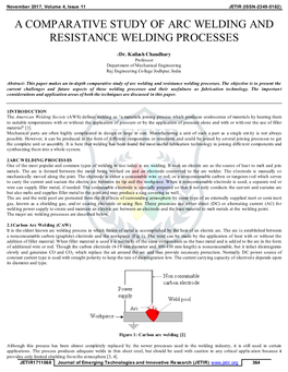 A Comparative Study of Arc Welding and Resistance Welding Processes